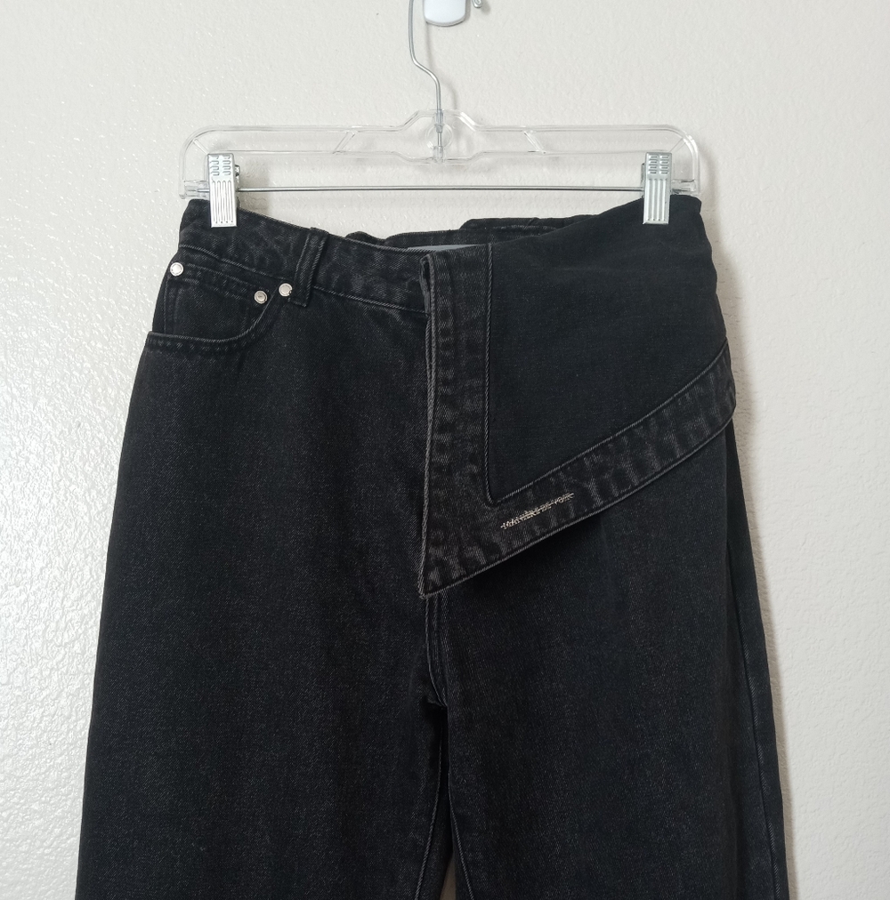 Maniere De Voir Half Foldover Mom Jeans in Washed Black Size 8 - Picture 6 of 10